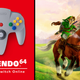 A side-by-side image of promotional art for Nintendo 64 games coming to NSO on the left and The Legend of Zelda: Ocarina of Time on the right.